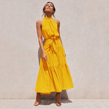 Summer Long Dress Polka Dot Casual Dresses Black Sexy Halter Strapless New 2022 Yellow Sundress Vacation Clothes For Women