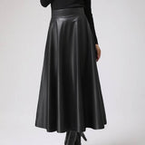 Fashion Women's OL Skirt Celmia 2023 New Autumn Elegant Party PU Leather Midi Skirt Streetwear Solid Color High Waist Bottoms