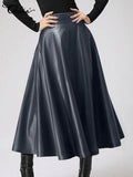 Celmia 2023 Autumn PU Leather Midi Skirts Women Elegant OL High Waist Party Skirt Fashion Office Lady Solid Jupe Street Faldas