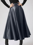 Fashion Women's OL Skirt Celmia 2023 New Autumn Elegant Party PU Leather Midi Skirt Streetwear Solid Color High Waist Bottoms